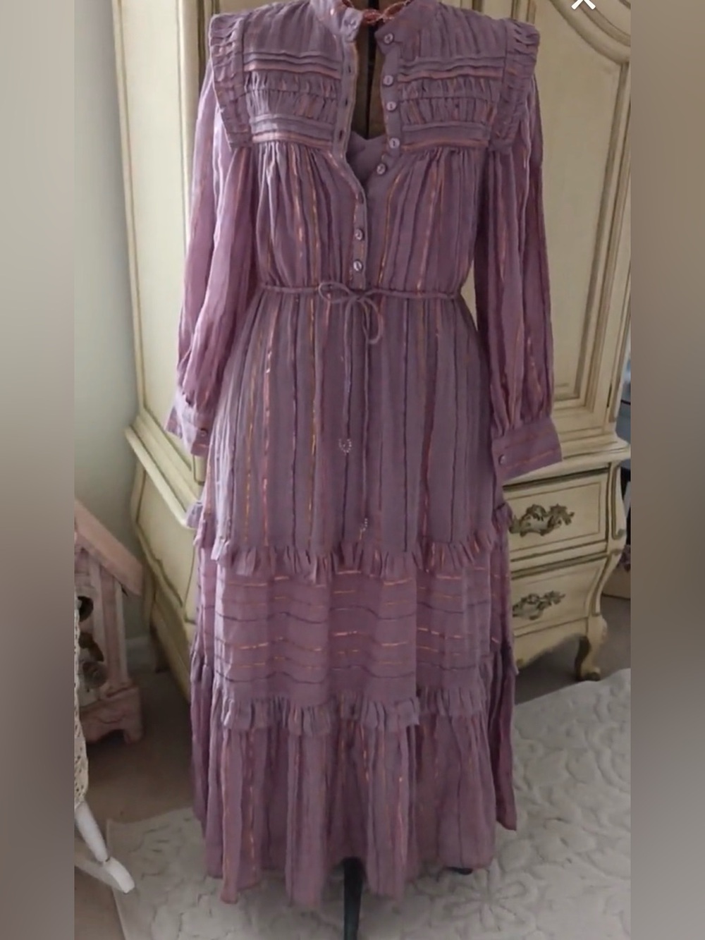 Farm rio light pink pleated yoke tiered maxi dress, medium